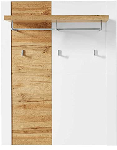 Möbel Jack Garderobenpaneel - Weiß matt - Eiche Altholz Dekor - 69 x 136 cm - mit Hutablage