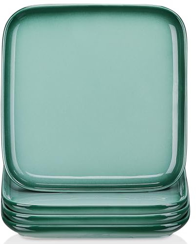 LOVECASA Dessert Plates 18 cm Square Set of 4, Stoneware Modern Style,200 ML / 7 OZ, Dark Green