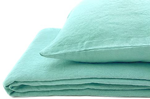 JOWOLLINA Natur Leinen Bettwäsche-Set Soft Washed Finish 180 g/m2 (Beach Glass, 200x220 cm, 2St. 80x80 cm)
