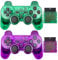 Hovlian Wireless Controller for PS2,Built-in Dual Vibration 2.4G Gamepad Joystick Compatible for Playstation 2 (2PACK, Clear Purple and Clear Green)