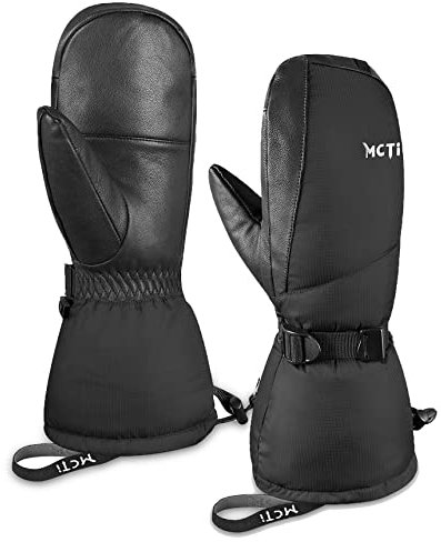 Kineed Ski Fäustlinge Winter Daunenhandschuhe Fausthandschuhe Skihandschuhe Schnee Wasserdicht Touchscreen für Herren Männer Schwarz