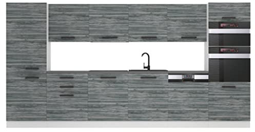 Belini Küchenzeile Küchenblock Naomi - Küchenmöbel 360 cm Einbauküche Vollausstattung ohne Elektrogeräten mit Hängeschränke und Unterschränke, mit Arbeitsplatten, Glamour Wood