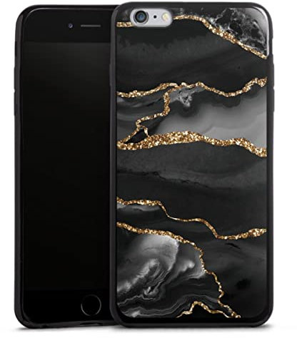 DeinDesign Slim Case extra dünn kompatibel mit Apple iPhone 6s Plus Silikon Handyhülle schwarz Hülle Marmor Muster Glitzer Look