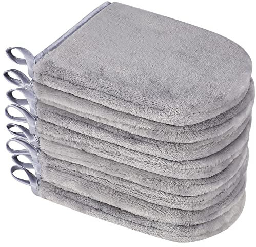 PHOGARY 8 Stück Mikrofaser-Waschhandschuhe, Flanell, weicher Waschhandschuh, Bad-Spa-Tuch, Wiederverwendbare Make-up-Entferner, Handschuhe, europäischer Stil, Waschlappen, 15 x 21 cm (Grau)