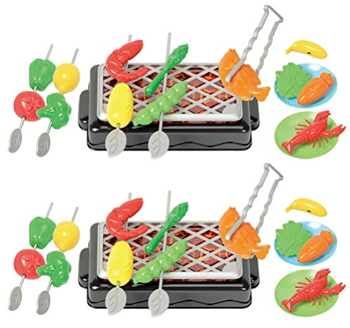 Toyvian 2 Sätze Kinder Barbecue Spielzeug Grill-Spielset für Kleinkinder Kinder Mini-Spielzeug Kinderspielzeug Spielzeuge so tun, als würde Man Grillen Kindergrill Lebensmittel Grill-Set