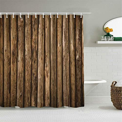 MEKPAM Duschvorhang Braun Kabine Blockwand Holz Aus Altbau Wasserfeste Badewanneneinlagen Haken Inklusive Badezimmer Dekorationsideen Polyester Stoff Zubehör 180x180cm