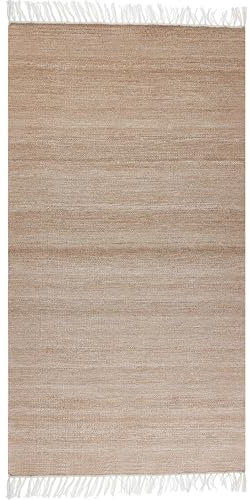 Beliani Outdoor Teppich Läufer beige mit Fransen 80 x 150 cm hangewebt Modern Malhia