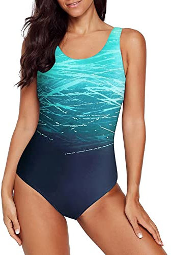 Aleumdr Damen Badeanzug Bauchweg Einteiliger Bademode Damen Sport Badeanzüge für Damen Push Up Badeanzug Sexy Monokini Damen Figurformende Schwimmanzug Rückenfrei Swimsuit Beachwear,Hellgrün L
