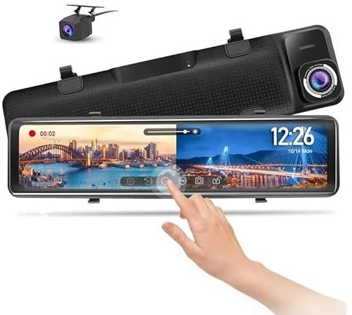 12'' Mirror Dash Cam 4K Front Rear View IPS WDR HD Touch Screen Car Security Dashboard Camera Dual Video Loop Recorder Night Vision 24hr App Monitor Parking Assistance Motion Detection GPS WiFi 64GB