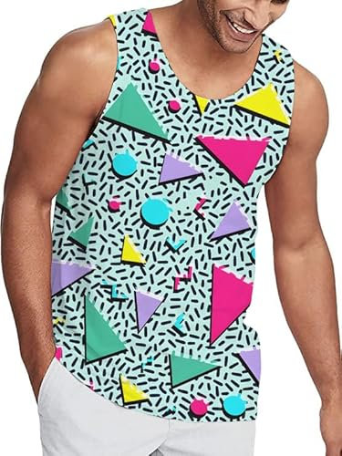 Herren 80er 90er Jahre Tank Tops Vintage gedruckt ärmelloses Shirt Casual Fitness ärmellose Weste Sommer Sport Gym Workout T-Shirt, Grün , XX-Large
