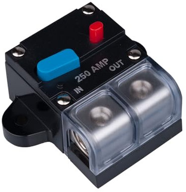 250 AMP Sicherungsautomat 250A Selbstwiederherstellung Inline Sicherungshalter Rücksetzbar DC 12V-48V Volt Spannung Leistungsschalter Audio Wasserdicht Manueller Reset für Auto KFZ Marine RV Boot LKW