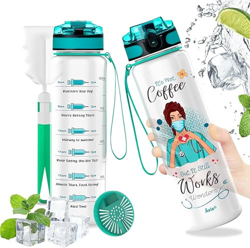 Åvix. Botella de Agua Tritan 1L para Enfermeras - Sin BPA, con Filtro para Frutas y Cepillo de Limpieza Incluido - Ideal para una Enfermera en Apuros o una Enfermera Saturada - Regalo Enfermera