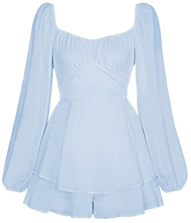 Rüschen-Minikleid mit Shorts, schulterfrei, Lange Puffärmel, Plissee-Taille, Prinzessinnenkleid, süßes französisches Kleid