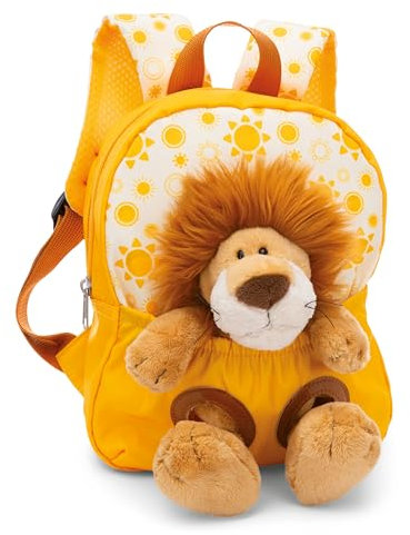NICI Kinderrucksack gelb 2 in 1 mit Kuscheltier Löwe 25cm - Kindergartenrucksack Mädchen & Jungen - Weicher Rückenbereich & verstellbare Gurte - 49850