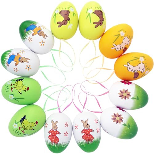 Ostern hängende Plastikeier mit Kaninchen, Küken und Blumenmuster, 12-Pcs Bunte Ostereier Dekor für DIY Handwerk Party Bevorzugung Home Decor Ostertag Geschenke