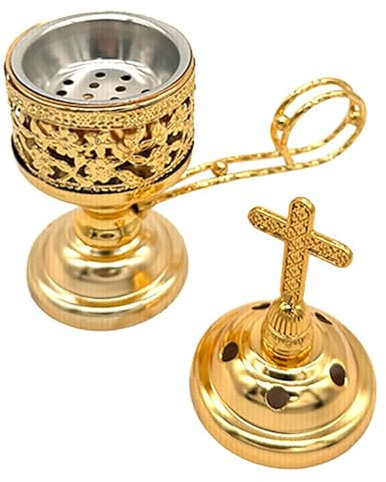 Brûler à encens du Charbon de Bois Portez en Fer en Fer Charque de Bois pour brûleur d'encens Brûleur d'encens d'encens encens avec poignée et Croix exquise du brûleur d'encens pour l'église à domici