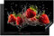 KitchenYeah© Herdabdeckplatte Einteilig Induktionsmatte Küche Abdeckung Induktionsschutzmatte Deko Vinyl Matte Aufrollbar Erdbeeren - Obst - Rot - Wasser - Schwarz - 80.2x52.2 cm