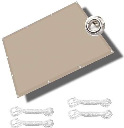 Sonnensegel Tarp 3.5 x 4 m Wasserdicht Garten Schattierungsnetz mit Ösen Reißfest Wetterfest UV Schutz ohne Bohren für Garten Balkon & Terrasse, Taupe
