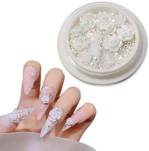 WJRQD Acryl Blume 3d Nagel Charm Nail Art Blumen Weiß Rose Kamelie Nagel Dekoration Blume Nägel Zubehör Nail Blumen