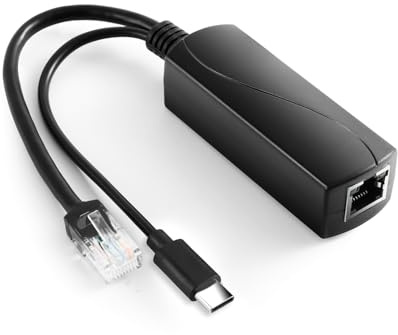 REVODATA 2,5G Typ C PoE Splitter 5V/3A, 48V PoE zu USB-C 5V/3A 12W Ausgang, 2,5Gbps Ethernet, entspricht IEEE802.3af/at, Plug and Play für Smart Home