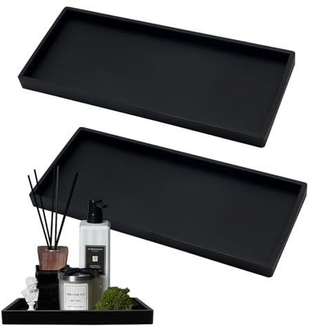 YapitHome 2 Pieza Bandeja de Baño,Bandeja Negra,Bandeja de Baño de Silicona Alimentaria para Velas,Toalla,Jabón,Planta,Perfumero