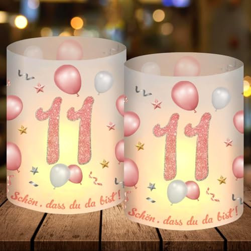 12 Windlicht Tischdeko 11. Geburtstag, Party Deko Mädchen, Rosegold Deko, Schön DASS Du Da Bist, Geeignet für Teelichter oder Kerzen, Happy Birthday