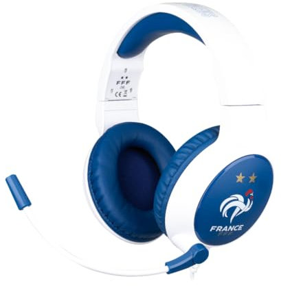Konix FFF Casque Gaming Filaire PC, PS4, PS5, Switch, Xbox One et Series X|S - Microphone - Câble 1,5 m - Prise Jack 3,5 mm - Blanc et Bleu
