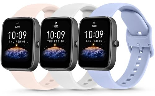 YLK 3 Pezzi Cinturino per Amazfit Bip U Pro/Lite/S/3, 20mm in Silicone Sportivo per Amazfit Bip (Rosa+Bianco+Blu Cielo)