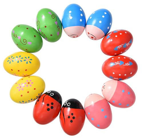 Easter Basket Stuffers, 12 Pcs Wooden Easter Eggs for Kids Babies, Egg Shakers Musical Percussion Instruments for Valentines Easter