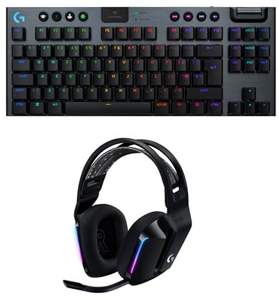 Logitech G G915 X LIGHTSPEED TKL Low-Profile Wireless Gaming Keyboard, GL Brown Tactile - PC/Mac, QWERTY UK , Logitech G733 LIGHTSPEED Wireless Gaming Headset with suspension headband, LIGHTSYNC RGB