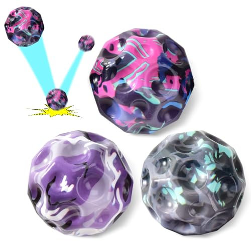 Willingood 3-St Moon Ball, Spaceball, Mini Gummiball, Super High Bouncing Lightweight Springen Ball, Hüpfbälle, Bouncy Spaceballs für Kinder, Interaktives Spielzeug zum Stressabbau