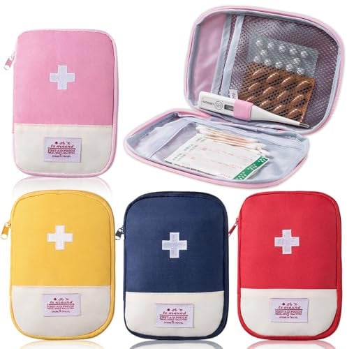 Medikamententasche, 4 Stück Reiseapotheke Tasche, Medikament Tasche, Mini Erste Hilfe Tasche Leer Medizin Aufbewahrungstasche Tragbar Medikamententasche für Zuhause Schule Büro Outdoor Reisen 4 Farben