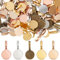 DELORIGIN 5 Colors Glue on Bails Pendants 200pcs Golden Alloy Flat Pad Charms Blank Settings Charms Flat Round Pad Connector for Women DIY Jewelry Necklaces Crafts Making, Hole 6x3mm