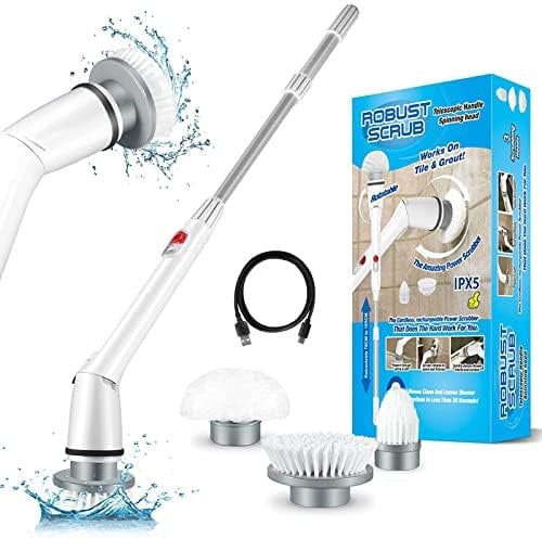 Electric Spin Scrubber, Cordless Electric Cleaning Brush with Adjustable Extension Arm & 3 Cleaning Brush Heads, Power Scrubber for Bathroom, Kitchen,Tiles, Floors, and Bathtubs