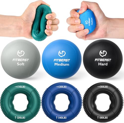 FitBeast Griffstärke-Trainer, Fingerübungen, Stressbälle für Erwachsene 6-teilige Kit, Handtherapie für Stärke, Genesung & Stressabbau, Unterarmstärker für Männer, Frauen & Senioren