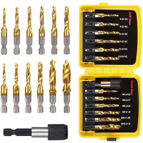 OCR 13PCS Titanium Drill Tap Set, HSS SAE & Metric Drill and Tap Bits