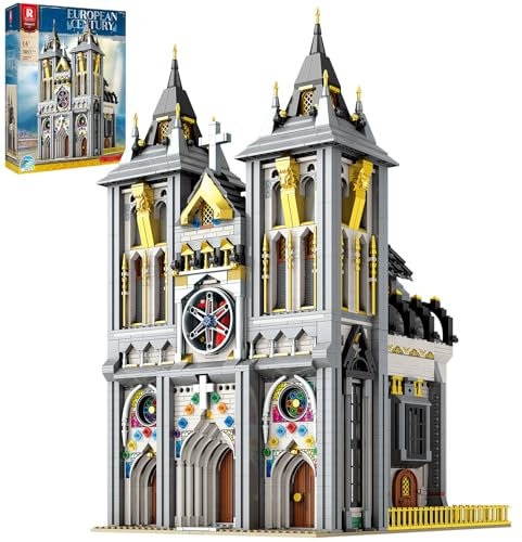 Reobrix Mittelalterliche Kirche Baustein-Set mit Licht, Europäische Architekturgeschichte Modellbausatz 66027, Heimdekoration Bau Ziegelstein Geschenk für Erwachsene Jugendliche 14+ (3183PCS)
