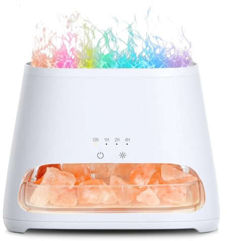 SALKING Aroma Diffuser mit Salt Range Pakistan Leuchte, 7 Farben LED Flammeneffekt Diffusor für ätherische Öle, Ultraschall Aromatherapie Luftbefeuchter, Automatisch Abschalten, BPA-Frei, 150ml