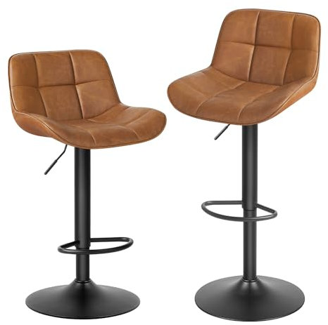 EUGAD Barhocker 2er Set, höhenverstellbar 360° drehbar, Barstuhl mit Rückenlehne Fußstütze, Polsterhocker mit Kunstleder, ergonomischer Hocker im Bar, Sitz 49x36 cm, aus Metall, Braun