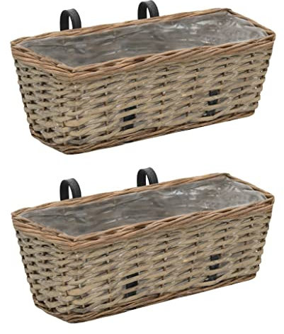 Grghtfu 2X Blumenkasten Rattan Weide Balkonkasten Blumentopf Balkon Garten (40 x 16 x 13 cm)