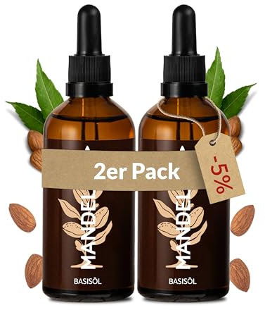 Heldengrün® Mandelöl Bio [100% NATURREIN] - Dermatologisch getestet - Mandelöl Baby - Sanfte Pflege für trockene & empfindliche Haut - Mandel Öl kaltgepresst - 2 x 100 ml