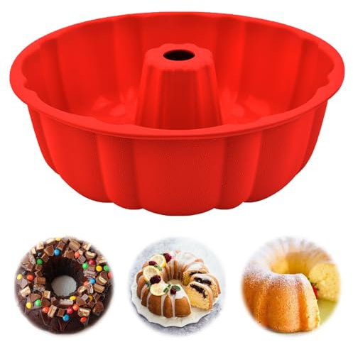 TESSTSY Stampo Ciambella, 24 cm Silicone Stampo Ciambellone, Stampo per Ciambellone, Stampo Ciambella 24 cm, Antiaderente Stampo Ciambella Silicone, per Torta, Gelatina, Pane (Rossa)