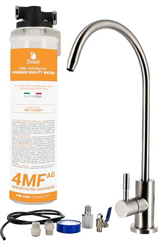 Sistema di Filtrazione Acqua da Sottolavello - Filtro 4 MF-AG - Testa QL1 - Rubinetto a 1 Via - Tubi e Raccordi - Installazione Rapida per Acqua Purificata Senza Calcare, Cloro e Sedimenti