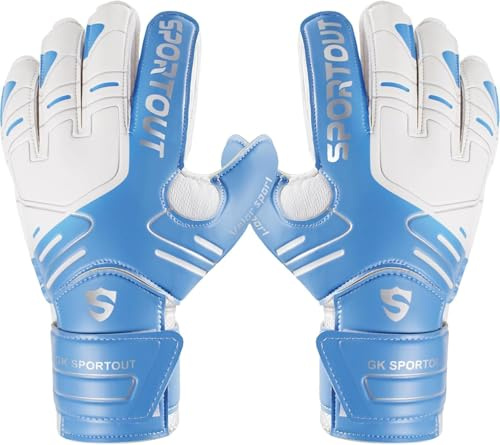 Sportout Torwarthandschuhe Kinder und Herren mit Fingersave Fußballhandschuhe mit Fingerschutz Torwart Handschuhe mit rutschfeste 4mm Latex