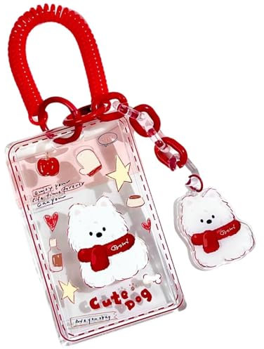 runrayay Porte-Carte Photo Chien Rouge avec Porte-clés Chien, Porte-Carte Photo en Acrylique, Porte-clés Kawaii pour Carte d'identité, Bus, Banque, Accessoires d'affichage, B