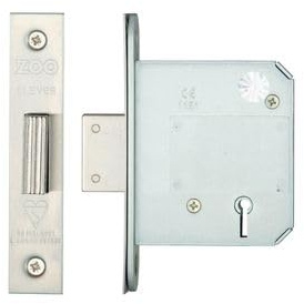 Kooples Hardware British Standard 5 Lever Deadlock – BS3621 Insurance Approved Mortice Lock with Keys for Wooden Doors (Satin Stainless)