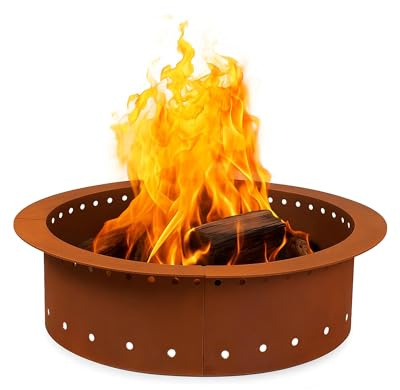 Robuster Metall-Feuerstellenring, rauchfrei, permanent, 76,2 cm außen/61 cm, rund, Feuerschalen-Einsatz für den Außenbereich, Feuerstellen für den Außenbereich, Cortenstahl (76,2 x 61 x 25,4 cm), zum