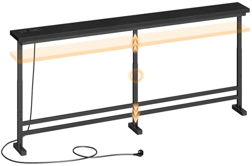 YATINEY Table Console Longue de 180cm, avec Multiprise, Bout de Canapé Fin, Table de Canapé Étroite et Longue, avec 1 Prise CA, 1 Port USB, 1 Port USB-C, pour Salon, Noir, XCT08CBB