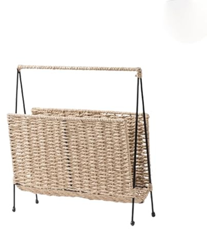 Générique Panier de Rangement Tressé à la Main, Porte-revues Tressé, Panier Décoratif sur Pied avec Support en Fer, Panier for Journaux, Lettres et Dossiers