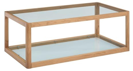 Vente-unique - Table Basse en Verre trempé et chêne - Transparent et Naturel - ZUNARIL